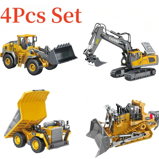 4pc RC Construction/Engineering Vehicle Set, 2.4G, 11-Channel Remote Control- Excavator, Dump Truck, Bulldozer, Front Loader- Alloy/plastic