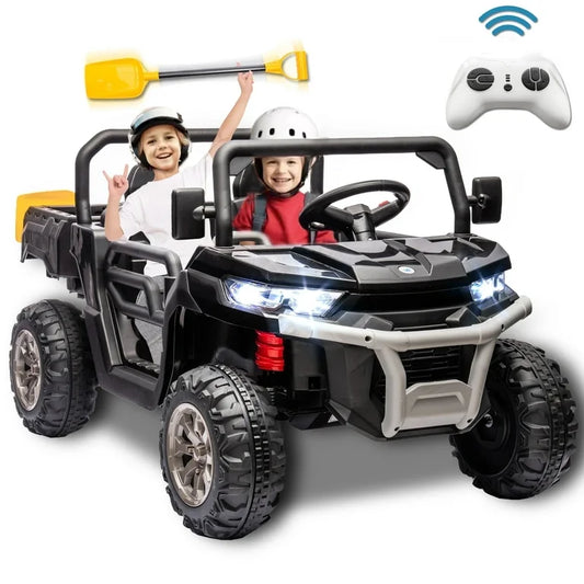 24V 2 Seater Kids Ride on Truck, Ride on UTV W/ 2x200W Motor, 24 Volt W/Dump Bed/Shovel, Durable Tires, LED Lights, Music, Remote Control