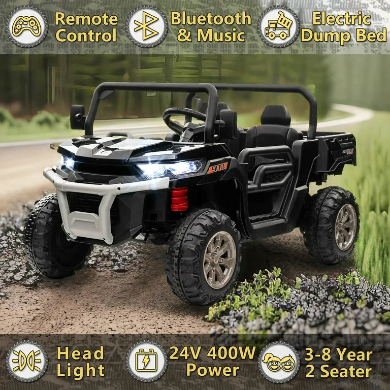 24V 2 Seater Kids Ride on Truck, Ride on UTV W/ 2x200W Motor, 24 Volt W/Dump Bed/Shovel, Durable Tires, LED Lights, Music, Remote Control