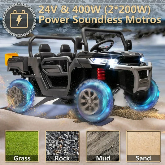 24V 2 Seater Kids Ride on Truck, Ride on UTV W/ 2x200W Motor, 24 Volt W/Dump Bed/Shovel, Durable Tires, LED Lights, Music, Remote Control