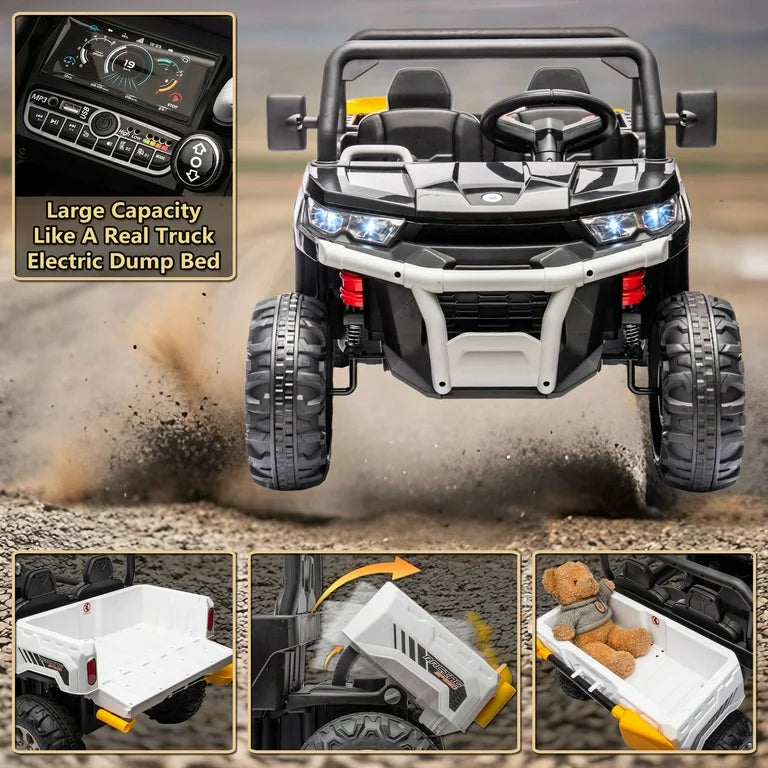 24V 2 Seater Kids Ride on Truck, Ride on UTV W/ 2x200W Motor, 24 Volt W/Dump Bed/Shovel, Durable Tires, LED Lights, Music, Remote Control