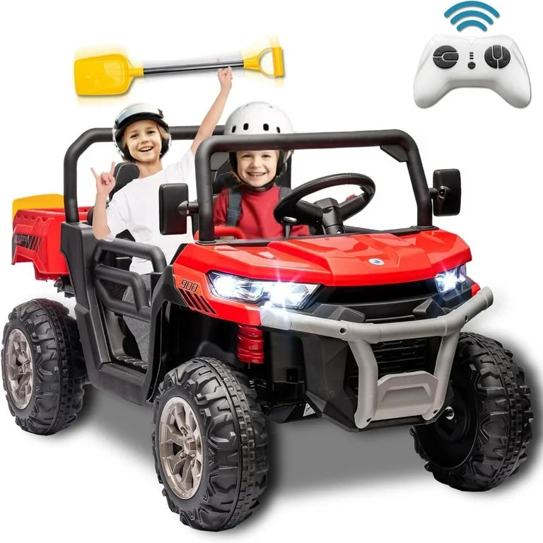 24V 2 Seater Kids Ride on Truck, Ride on UTV W/ 2x200W Motor, 24 Volt W/Dump Bed/Shovel, Durable Tires, LED Lights, Music, Remote Control